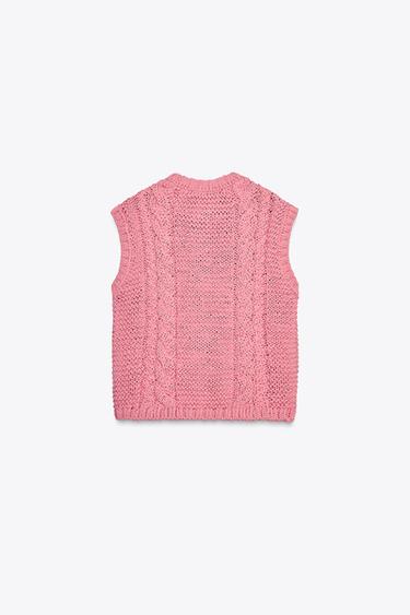 KNIT VEST TOP WITH FLOWER BUTTONS - Pink by Zara - Image 1