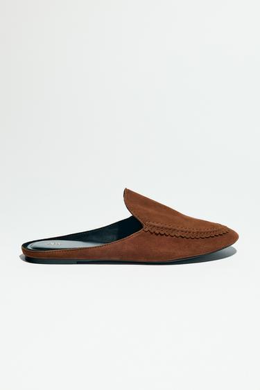 BABOUCHES OUVERTES À L'ARRIÈRE EN CUIR VELOURS - Tuile de Zara