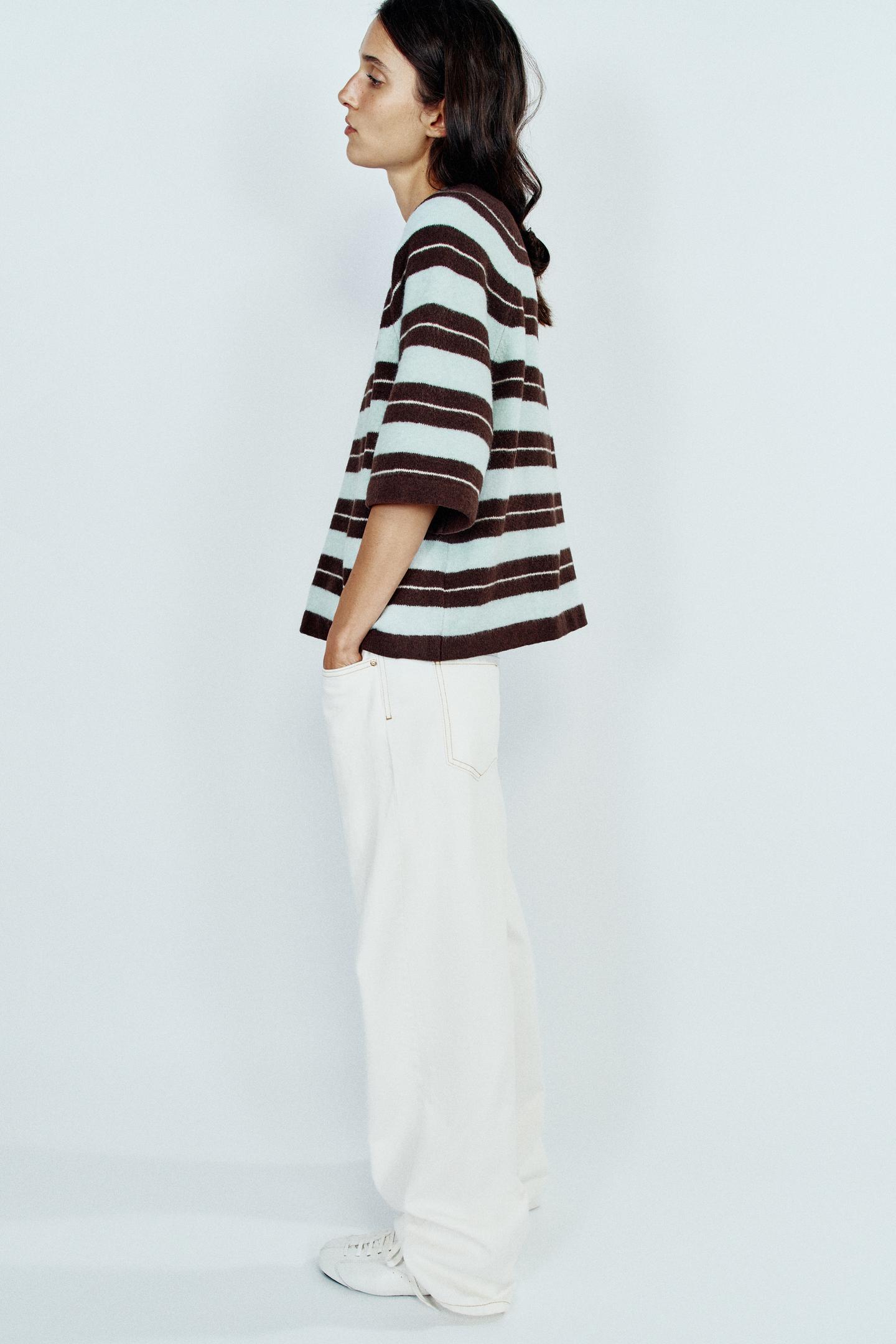 Женский свитер Zara Soft-Touch Striped Knit Jumper, цвет: Коричневый синий — фото 3