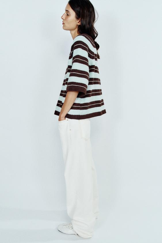 PULL EN MAILLE RAYURES TOUCHER DOUX - Marron-Bleu de Zara - Image 2