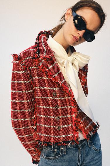 Zara ZW COLLECTION TEXTURED BLAZER - Red
