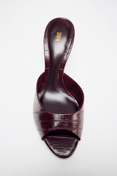 TEXTURED SLINGBACK SANDALS - Burgundy Red by Zara