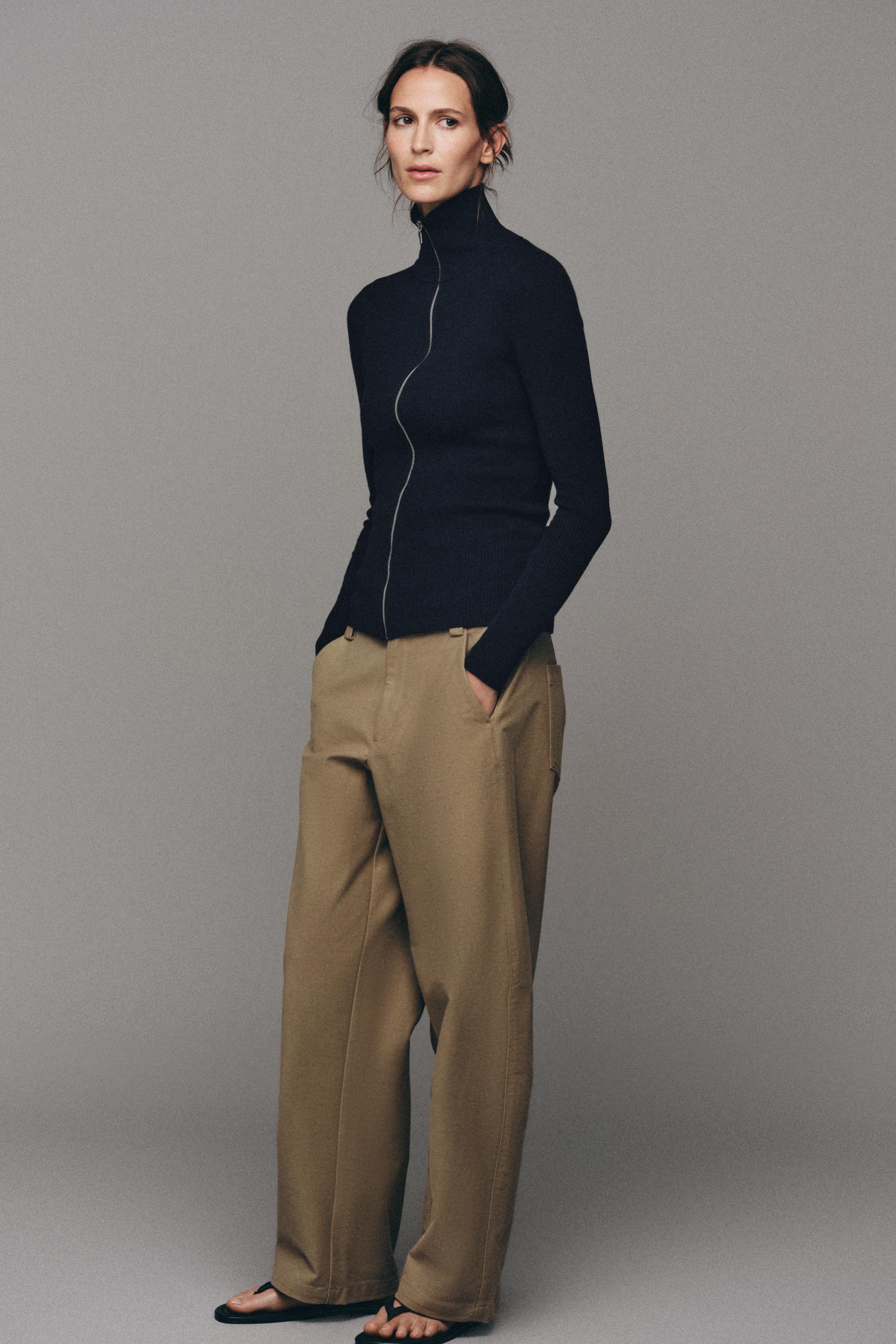 RIBBED FITTED JACKET — Navy blue