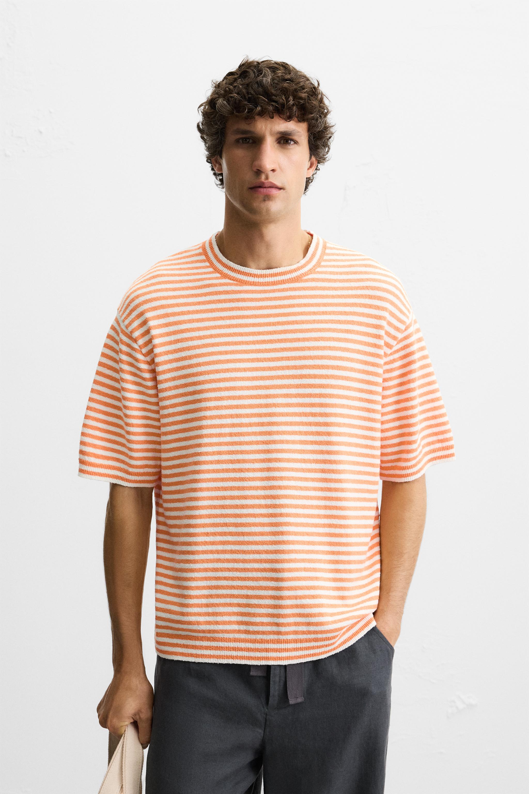 ☆ドイツ発*ZARA*新作*STRIPED テクスチャーニットTシャツ☆ ☆ドイツ発*ZARA*新作*STRIPED ニットTシャツ/BROWN-TAUPE☆