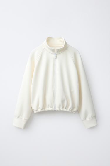 Zara RIBBED SPORTY JACKET - Ecru