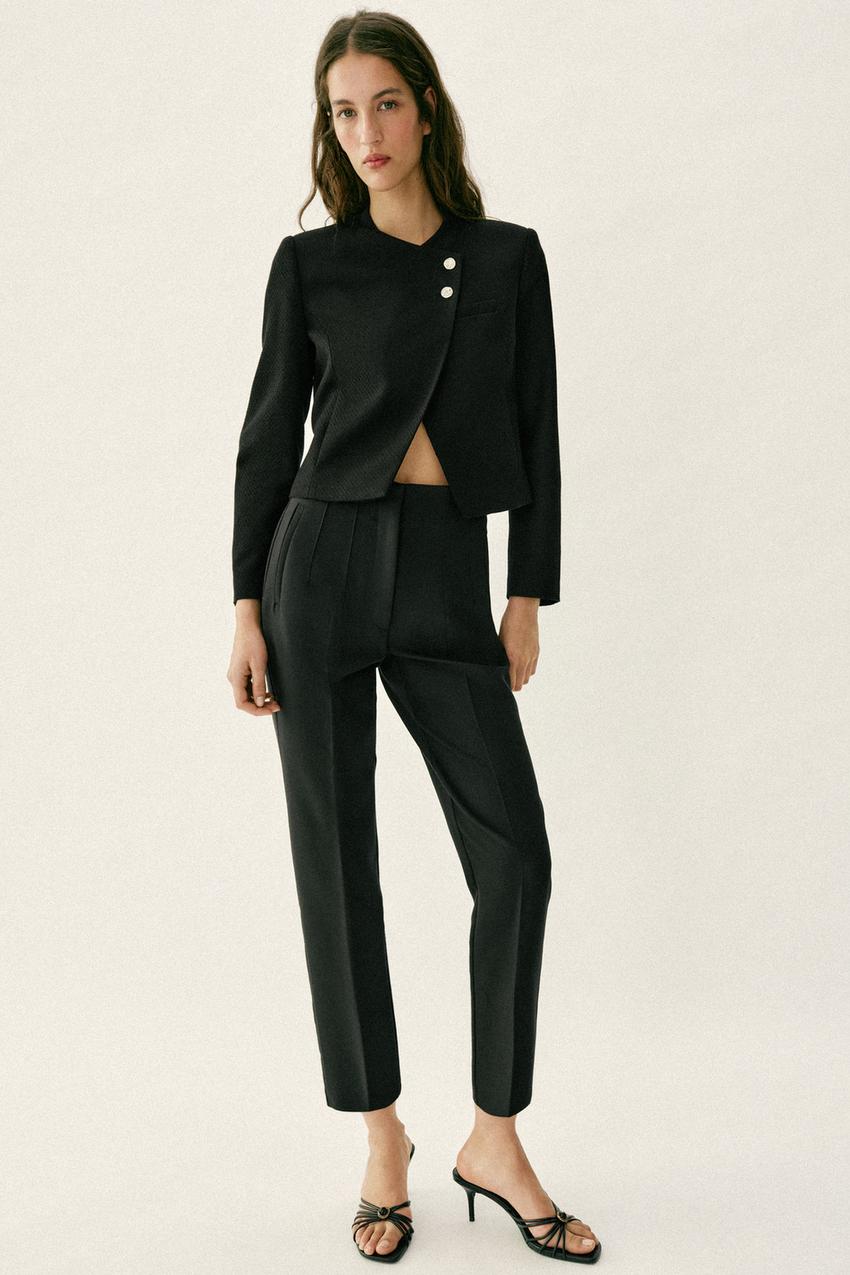 High Waisted Black Pants With Buttons And Black Blazer Victoria High  Waisted Dress Pants Black Fashion