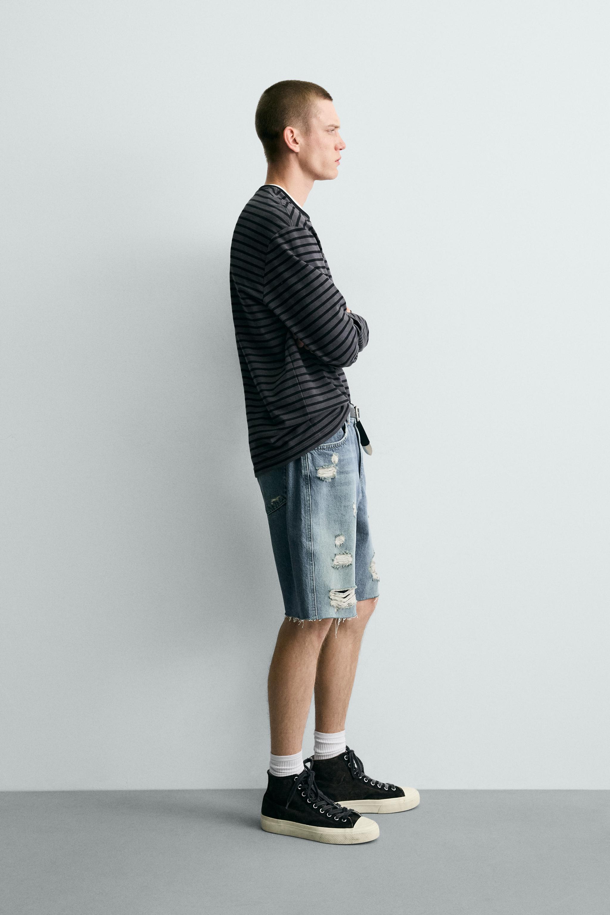 RIPPED RELAXED FIT DENIM SHORTS