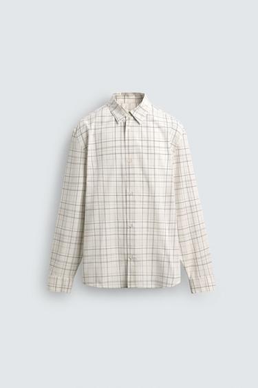 Zara RELAXED FIT PLAID SHIRT - White
