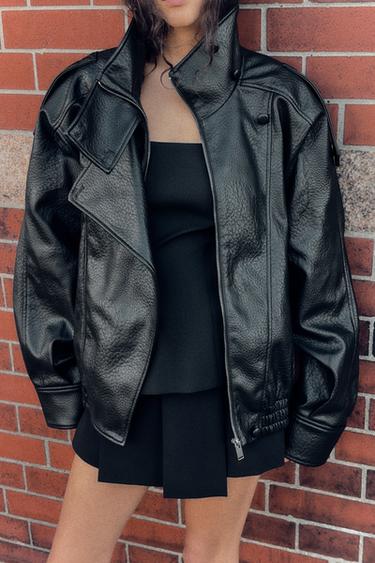 CAZADORA EFECTO PIEL - Negro de Zara