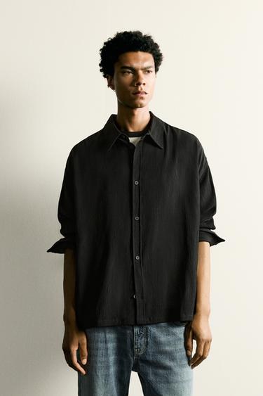 TEXTURED RELAXED FIT OVERSHIRT - Black by Zara