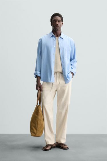 COTTON/LINEN EMBROIDERED CUTWORK TROUSERS - Light beige by Zara - Image 0