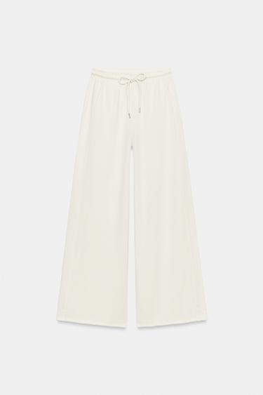WIDE-LEG PLUSH TROUSERS - Ecru by Zara - Image 4