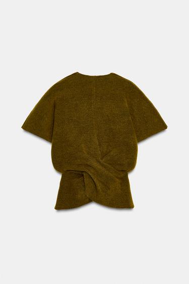 DRAPED KNIT SHORT SLEEVE JUMPER - mid khaki by Zara - Image 2