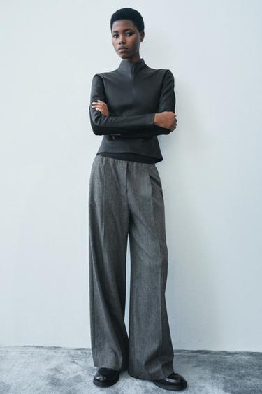 ZW COLLECTION CONTRAST WAIST TROUSERS - Anthracite grey by Zara