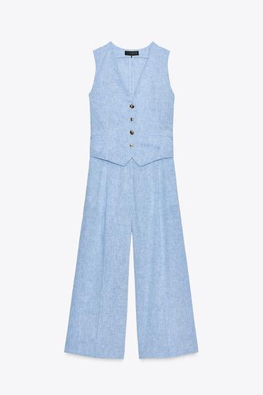 LINEN BLEND WAISTCOAT JUMPSUIT - Light blue by Zara - Image 5