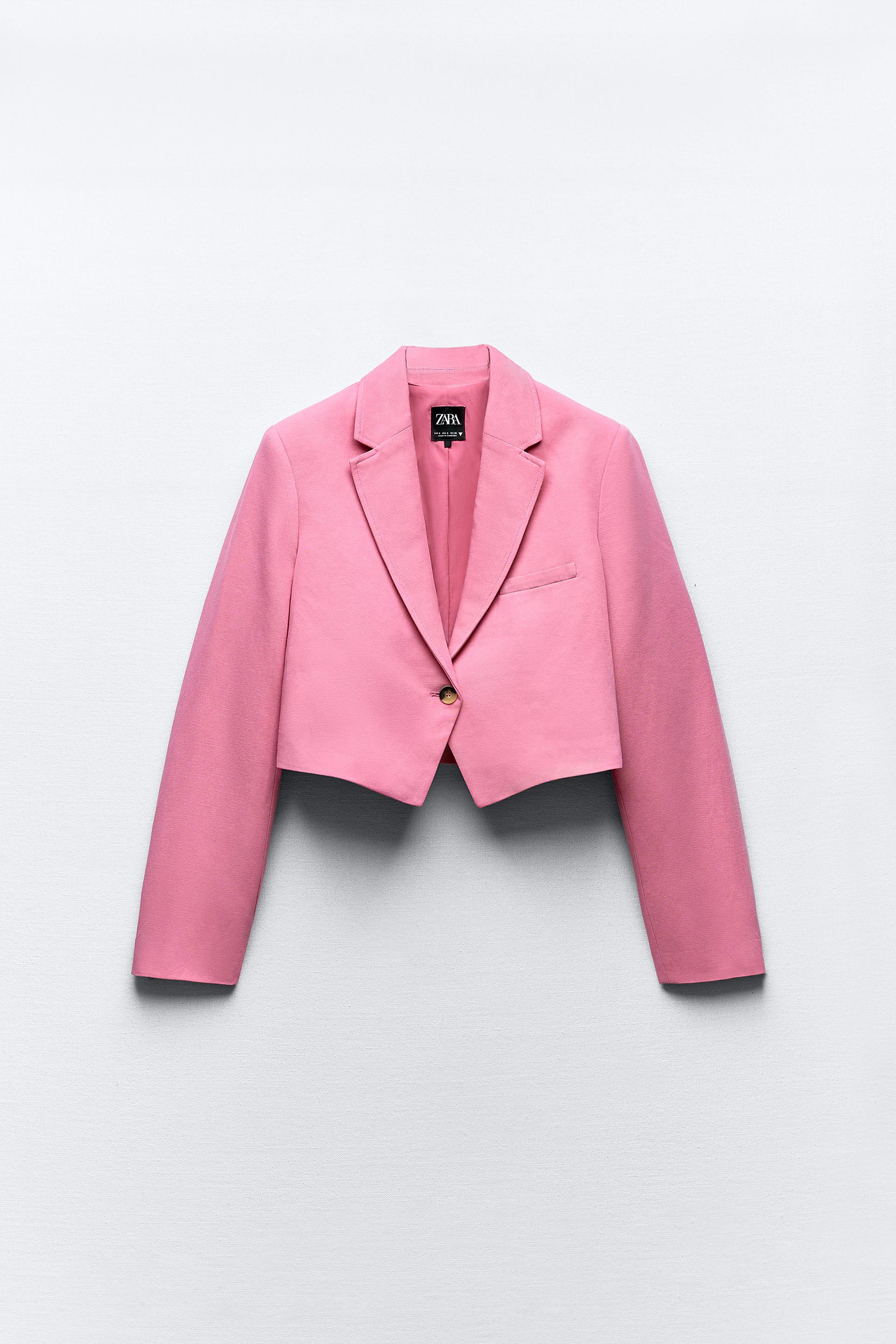 CROPPED BLAZER WITH TEXTURED BUTTONS - Pink