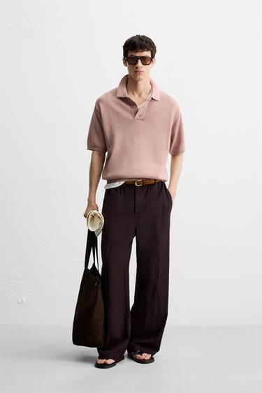 TEXTURED KNIT POLO SHIRT - Pink by Zara - Image 0