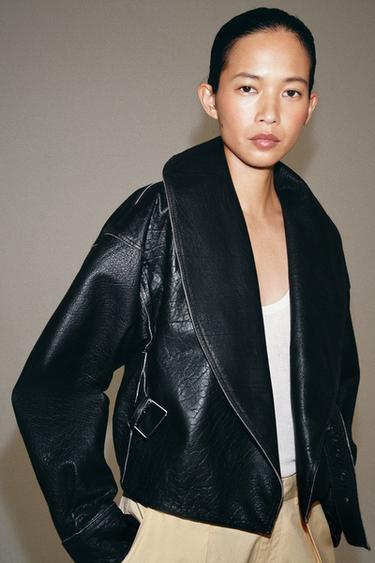 ZW COLLECTION 100% LEATHER BUCKLE JACKET - Black by Zara