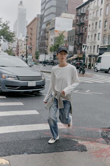 RUSTIK BOMULDS-T-SHIRT - råhvid fra Zara