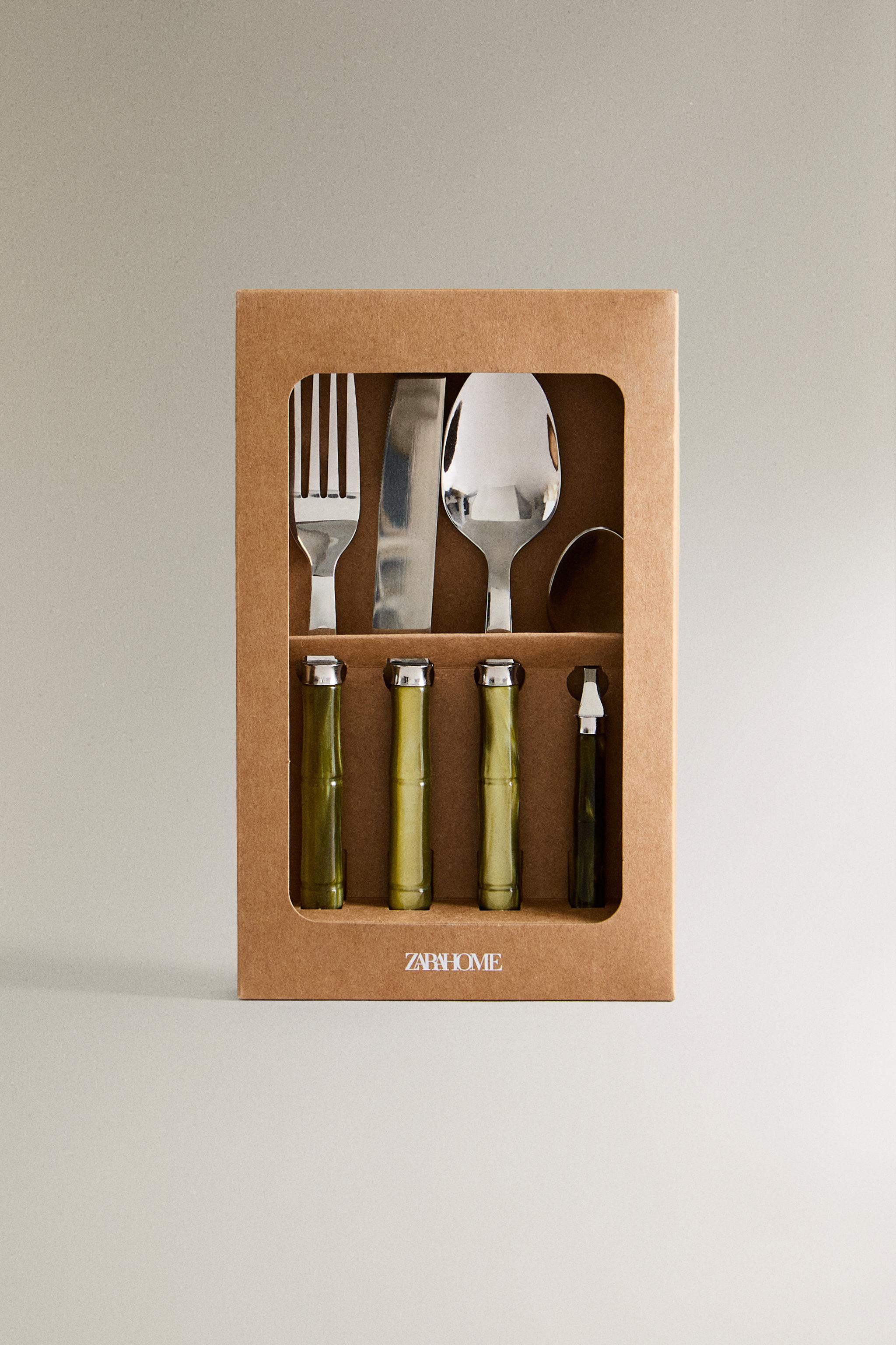 4-PIECE FLATWARE SET WITH BAMBOO EFFECT HANDLE - Green