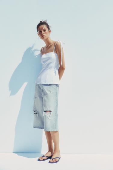 Zara FITTED TIE TOP - White - Image 0