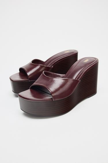 CRACKLED WEDGE SANDALS - Burgundy Red by Zara - Image 1