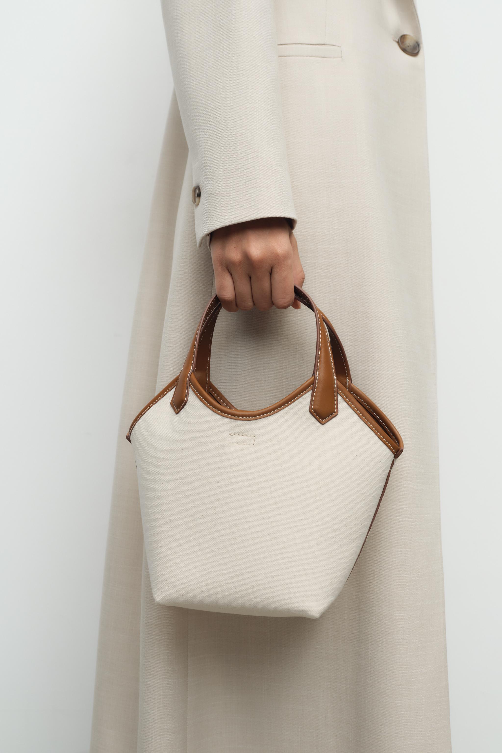 コントラストキャンバスミニトートバッグ - エクリュ | ZARA