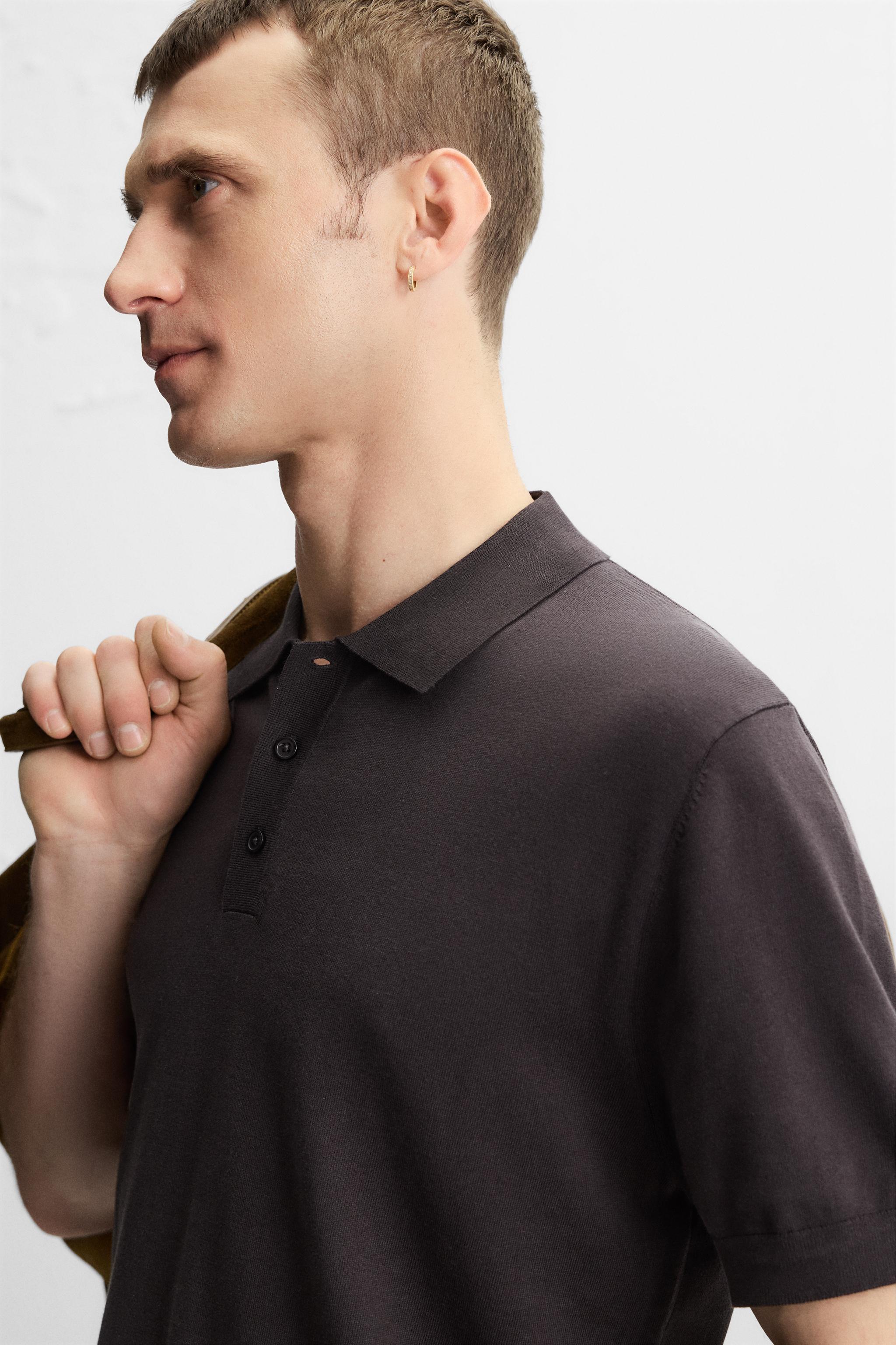 KNIT COTTON - LYOCELL POLO SHIRT - Chocolate brown | ZARA