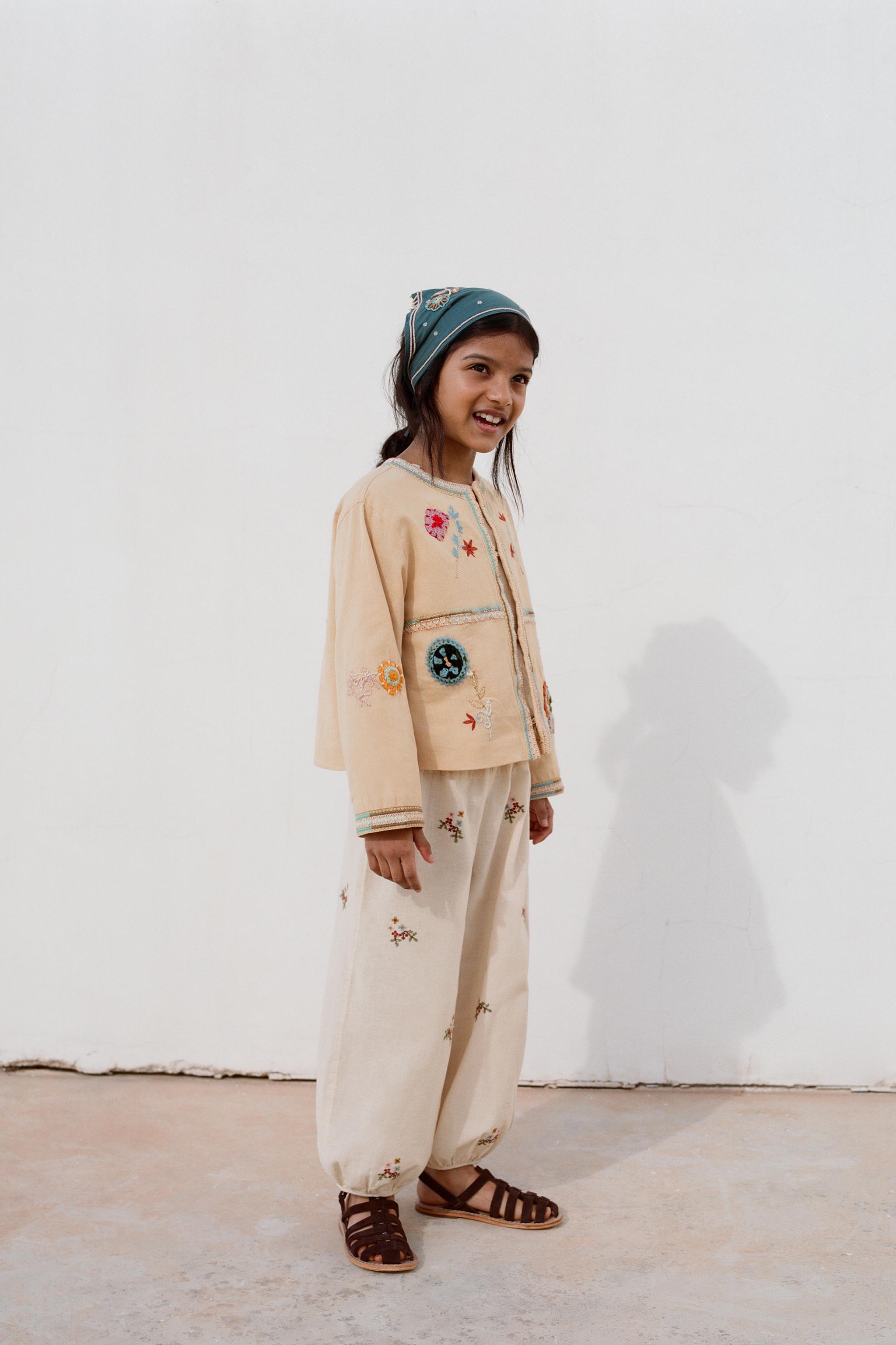PANTALON BRODERIES POINT DE CROIX AVEC COTON ET LIN