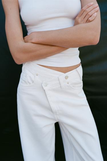 JEANS TRF WIDE LEG CINTURA CRUZADA TIRO ALTO - Blanco de Zara