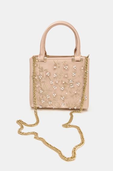 STRUCTURED EMBROIDERED HANDBAG - Pink by Zara