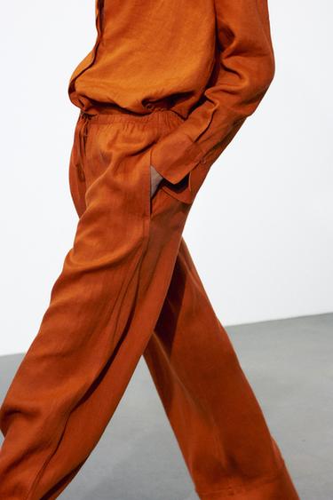 ZW COLLECTION 100% LINEN PALAZZO TROUSERS - Dark orange by Zara - Image 3