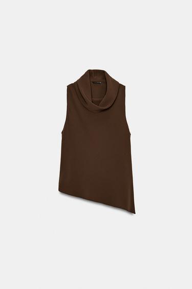 ASYMMETRIC HEM TOP - Brown by Zara - Image 4
