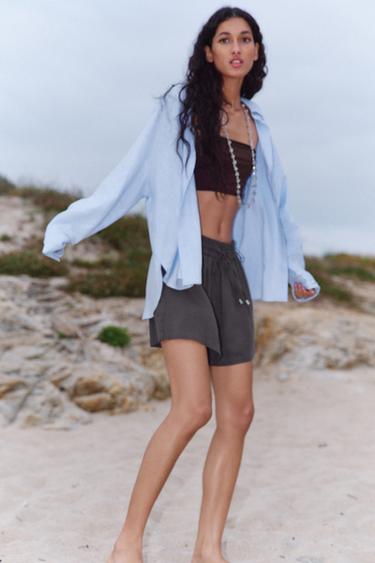 Zara LINEN BOXER SHORTS - Anthracite grey - Image 0