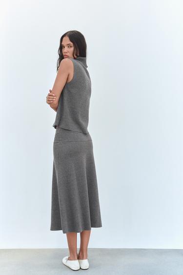 FALDA MIDI VOLUMEN SOFT - Antracita oscuro de Zara