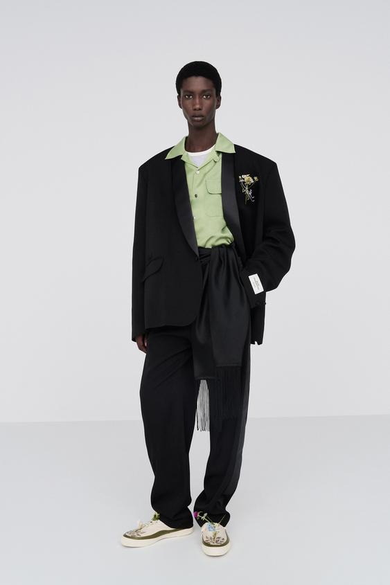 Zara 100% WOOL TUXEDO SUIT PANTS - Black - Image 0