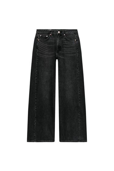 Zara TRF MID-RISE WIDE LEG JEANS - Black