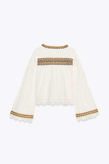 ZW COLLECTION EMBROIDERED SHIRT - Ecru by Zara - Image 7