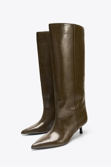 KITTEN-HEEL BOOTS - Khaki Green by Zara - Image 3