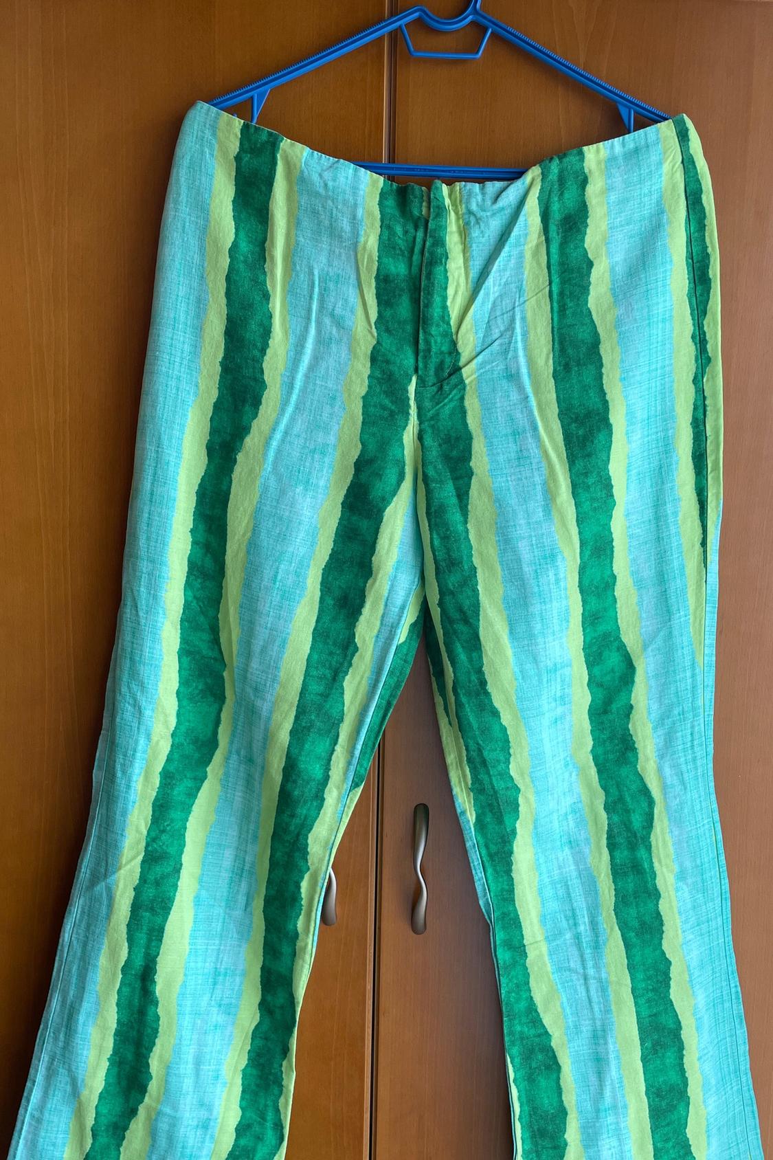 STRIPED LINEN BLEND FLARED TROUSERS