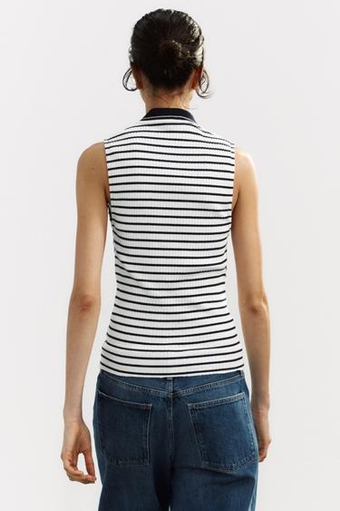 RIBBED POLO SHIRT - Navy / White by Zara - Image 3