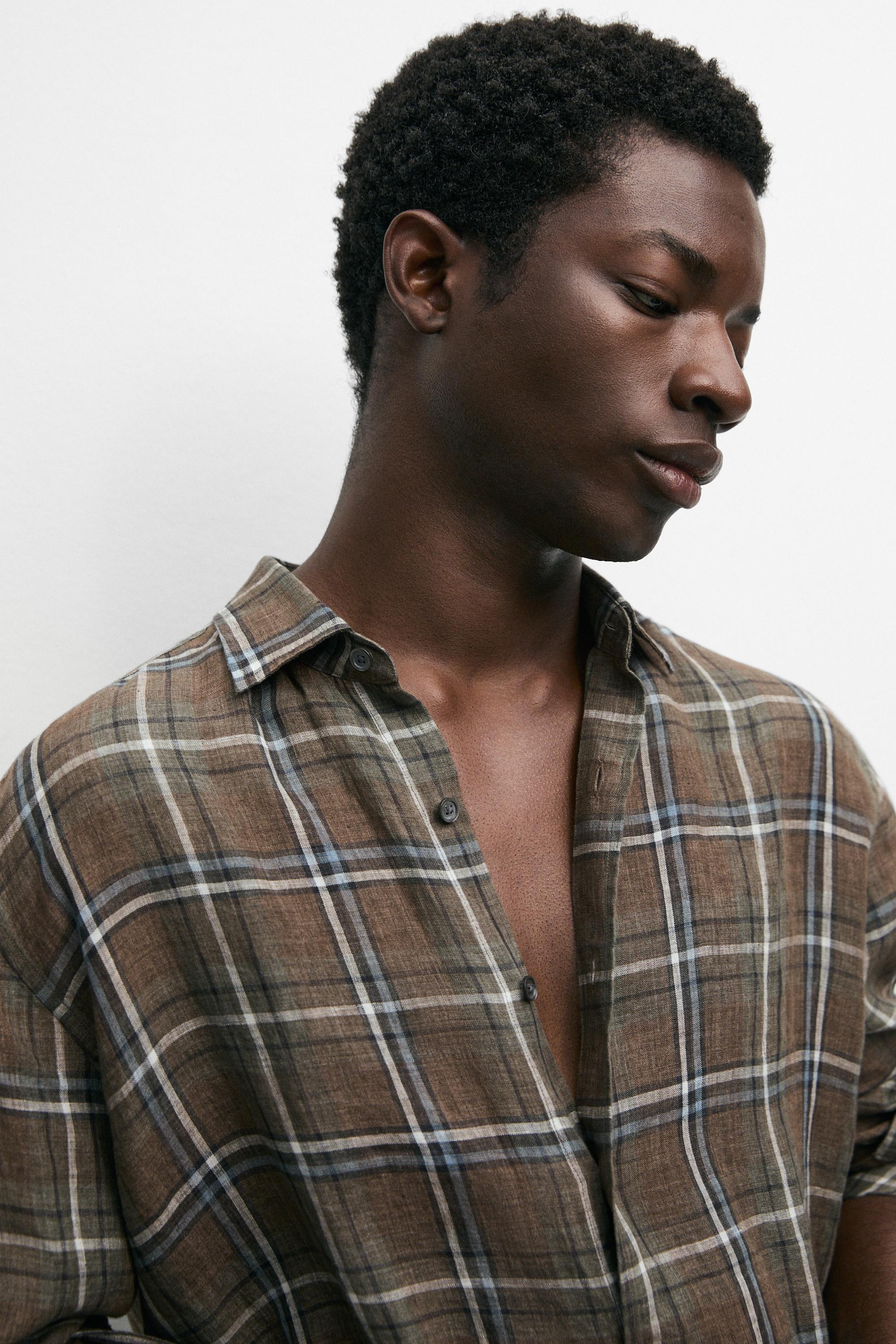 100% linen regular fit check shirt