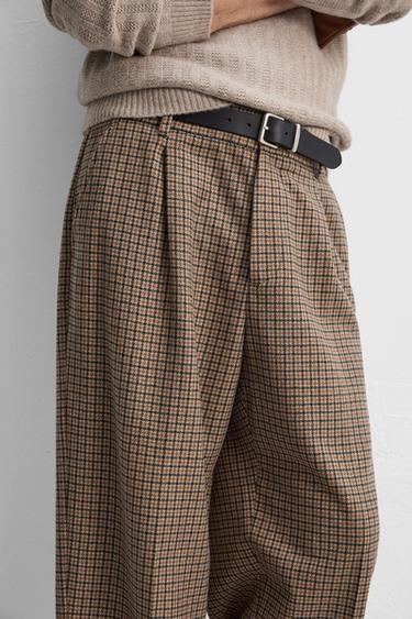 CHECK TROUSERS WITH PLEATS - camel by Zara - Image 4