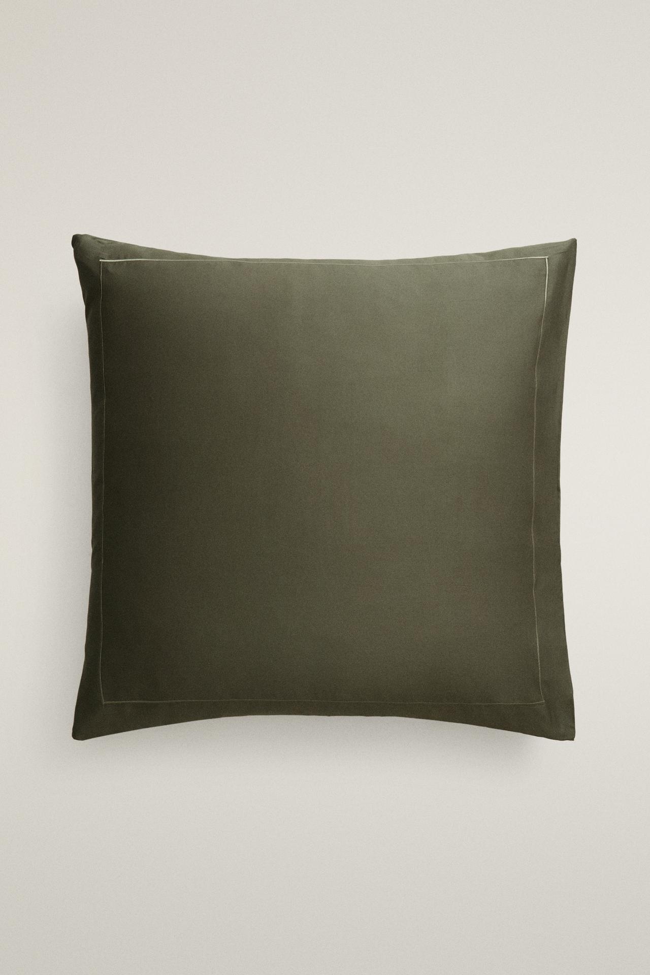 SATEEN PILLOWCASE WITH FESTOON DESIGN (300 THREAD COUNT) — Khaki