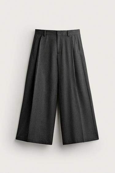 WIDE-LEG PLEATED TROUSERS - Anthracite Grey by Zara