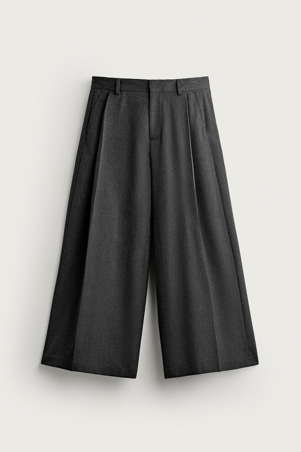 WIDE-FIT PLEATED PANTS — Anthracite Gray