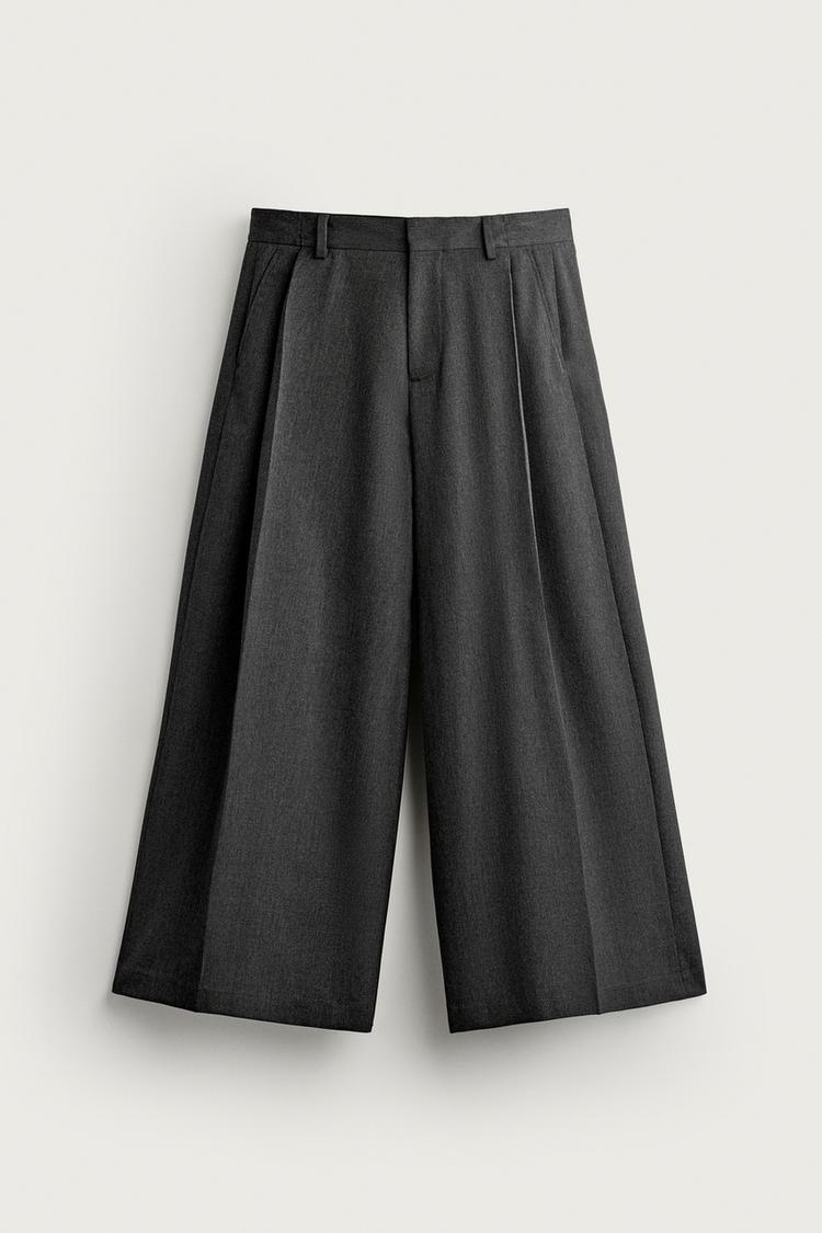 WIDE-FIT PLEATED PANTS — Anthracite Gray