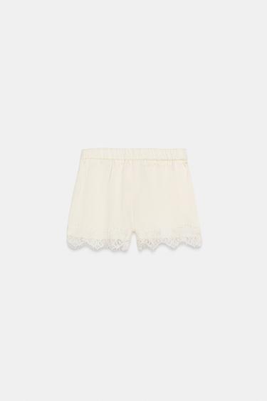 SATIN SHORTS WITH LACE - Ecru by Zara - Image 6