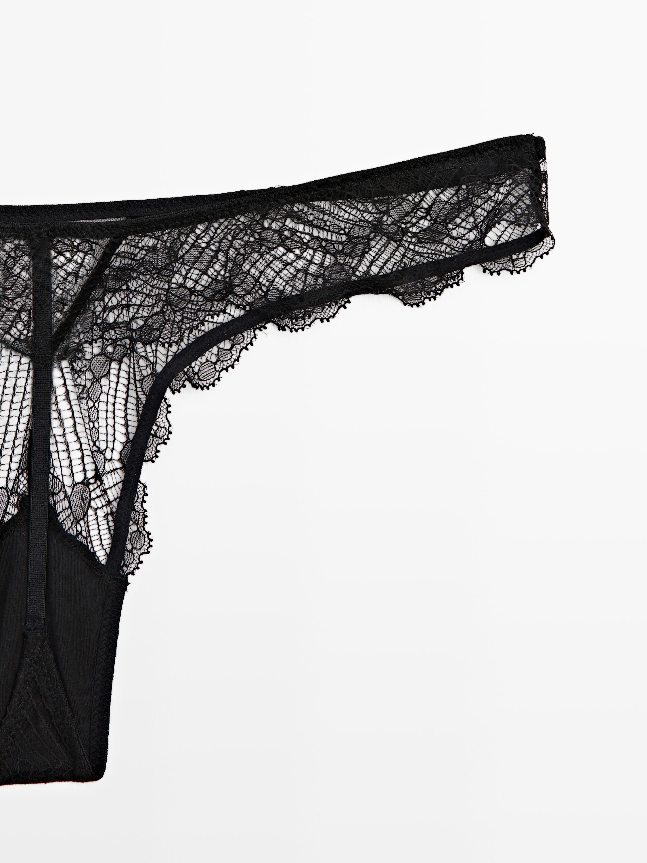 Lace thong with mesh detail