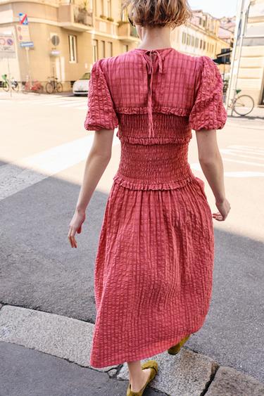 SMOCKED MIDI DRESS - Pink by Zara